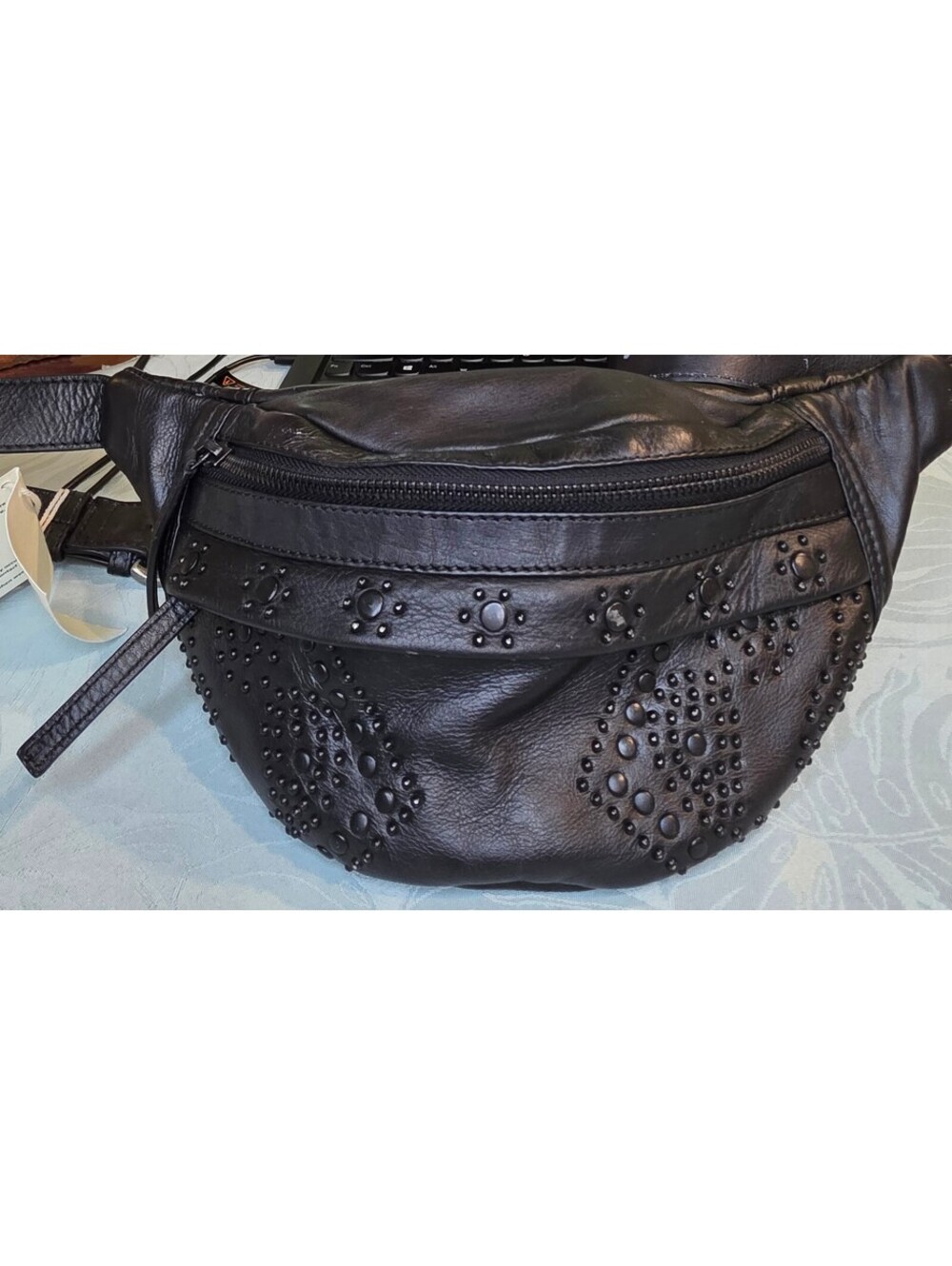 Free People Black Leather Studded Waist Bag Fanny Pack